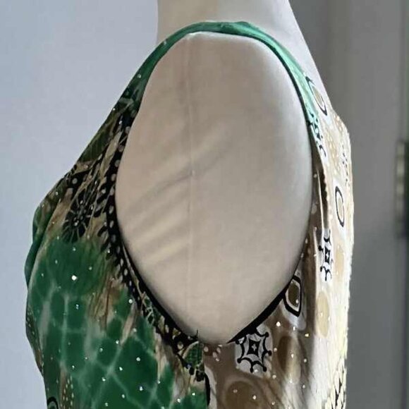 Joseph Ribkoff Sand & Jade Tiered Cowl-Neck Dress with Iridescent Dots – US 12 - Picture 6 of 11